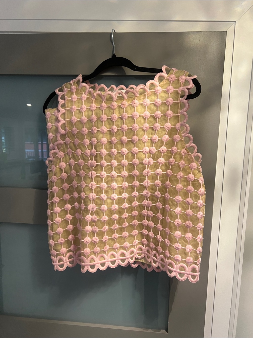 RED Valentino Beige with Pink Crochet Overlay Skirt and top